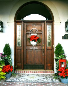 poinsettias outside front door